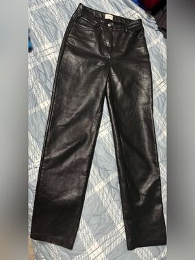 Aritzia Wilfred Woman’s Black Faux Leather Pants with Branded Button